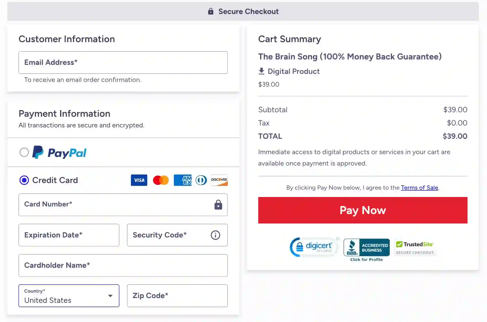 the brain song order page